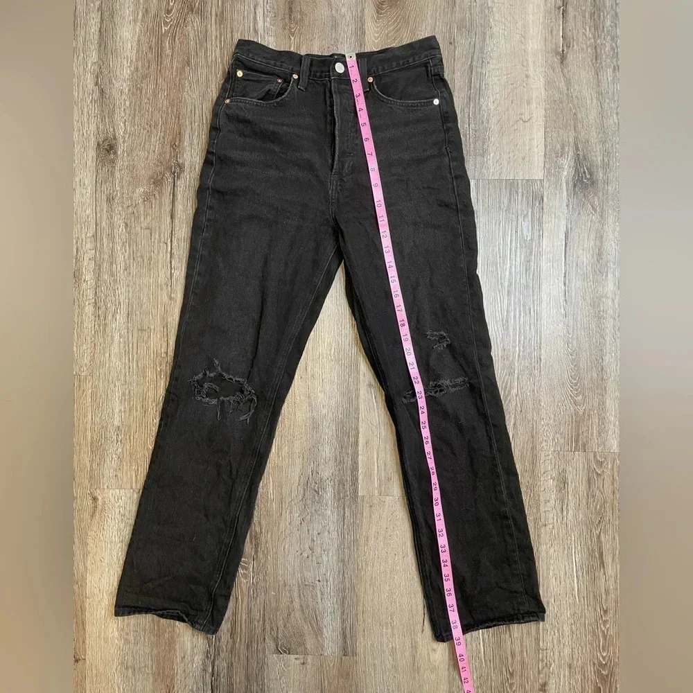 Denim Forum Aritzia The Bonet High Rise Loose Black Jeans Distressed Size 25_10
